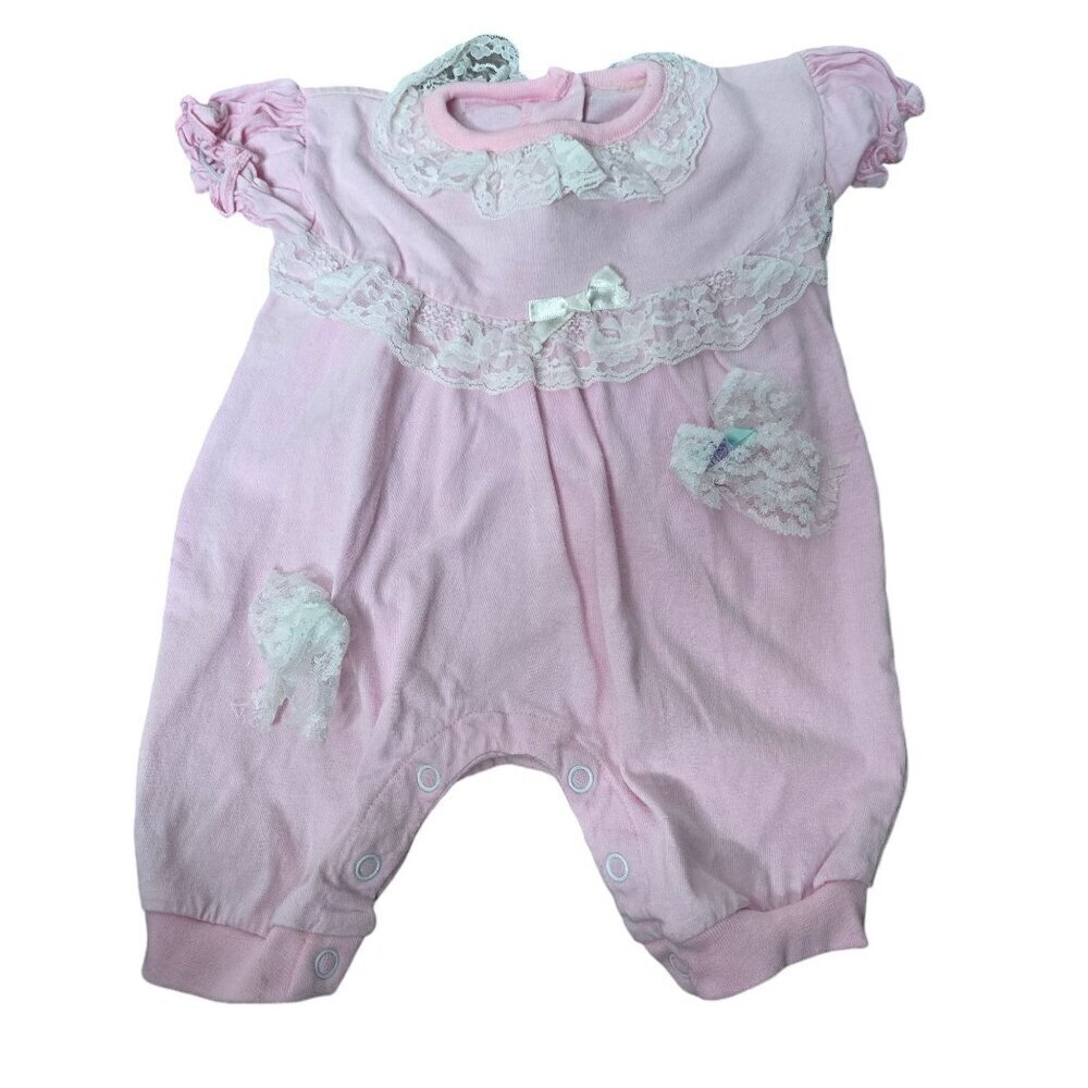 Vintage Baby Girl Pastel Pink One Piece Romper White Lace